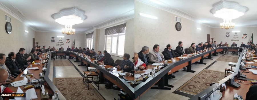 جلسه ای با حضور فرماندار محترم شهرستان هشتگرد جناب آقای دکتر البرزی و مسئولین شهرستان هشتگرد و جناب آقای دکتر قبادیان ریاست محترم دانشگاه فرهنگیان استان البرز  و هیات همراه جهت پیگیری و مسائل و مشکلات دانشگاه فرهنگیان 2